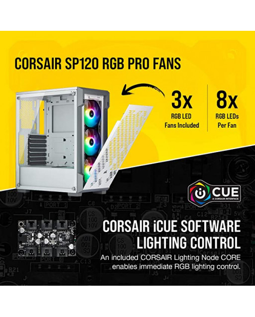 Corsair iCUE 220T RGB Airflow鋼化玻璃中塔智能機箱 — 白色