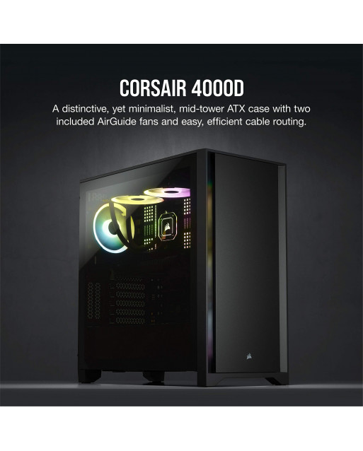 Corsair 4000D 鋼化玻璃中塔 ATX 機箱 黑色
