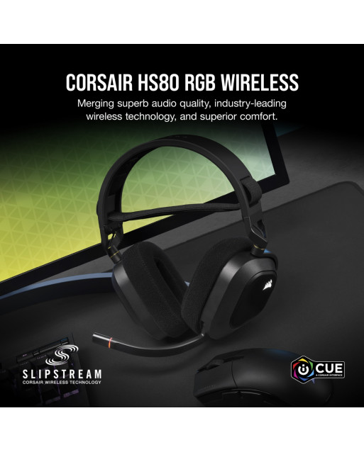 Corsair HS80 RGB WIRELESS採用空間音效技術的優質遊戲耳機  碳黑