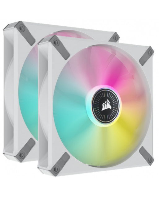 Corsair iCUE ML140 RGB ELITE Premium 140mm PWM Magnetic Levitation Fan — White Dual Fan Kit with iCUE Lighting Node CORE