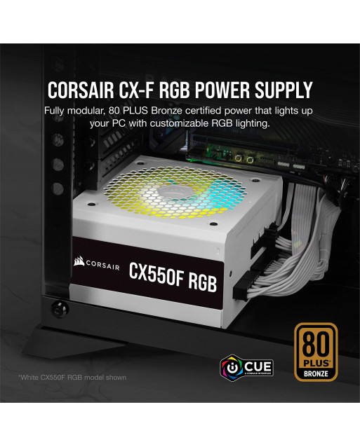 Corsair CX Series CX750F RGB白色 — 750瓦80 Plus Bronze認證的全模塊化RGB白色電源