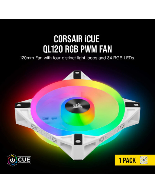 Corsair iCUE QL120 RGB 120mm RGB PWM White風扇 — 單個裝