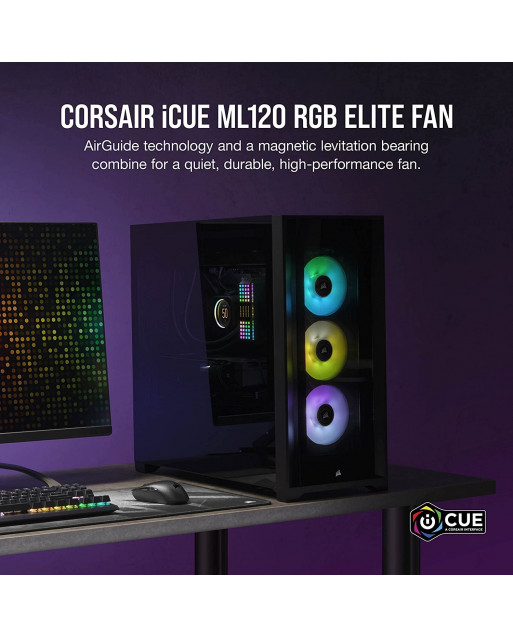 Corsair iCUE ML120 RGB ELITE高端120mm PWM磁懸浮風扇 — 單個裝
