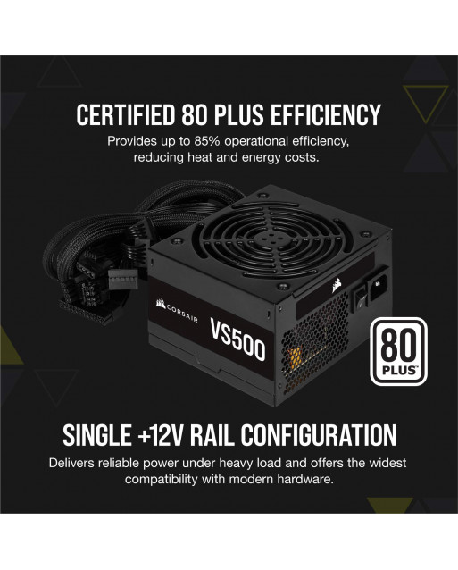 Corsair VS Series 500 — 獲得80 PLUS認證的非智能VS500瓦ATX電源