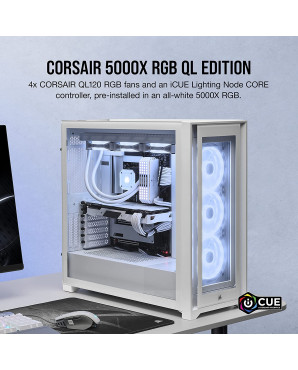 Corsair iCUE 5000X RGB QL Edition中塔式ATX機箱 — 純白