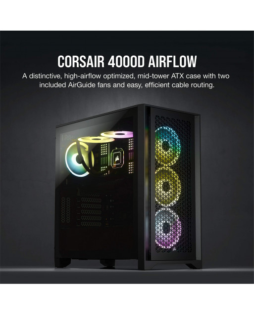 Corsair 4000D AIRFLOW鋼化玻璃中塔式ATX機箱 — 黑色