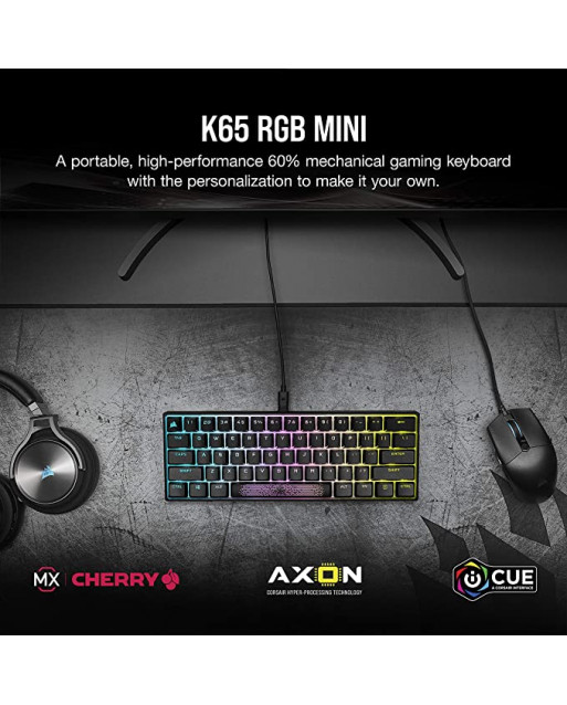 Corsair K65 RGB MINI 60% 機械遊戲鍵盤 — CHERRY® MX SPEED — 黑色