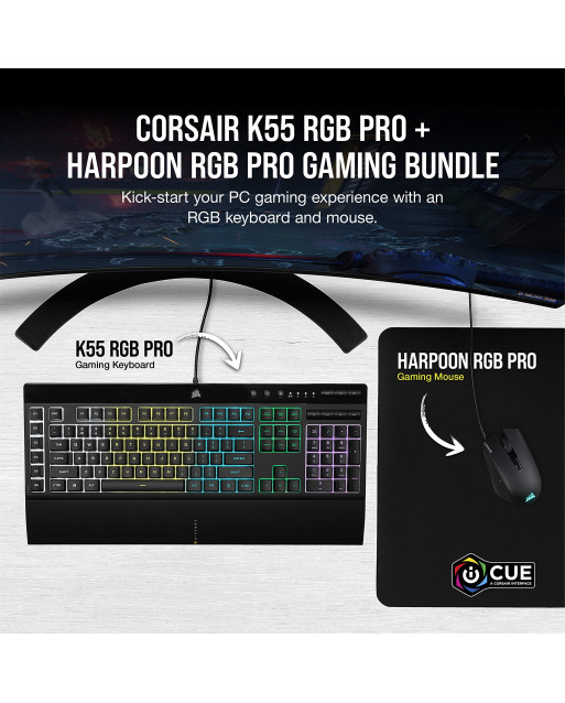 Corsair K55 RGB PRO + HARPOON RGB PRO 遊戲裝備套裝